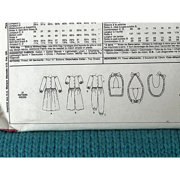 MacCalls 5477 pattern girls Jumpsuit dress oversized sailor collar size 10 12 14 - Picture 6 of 6